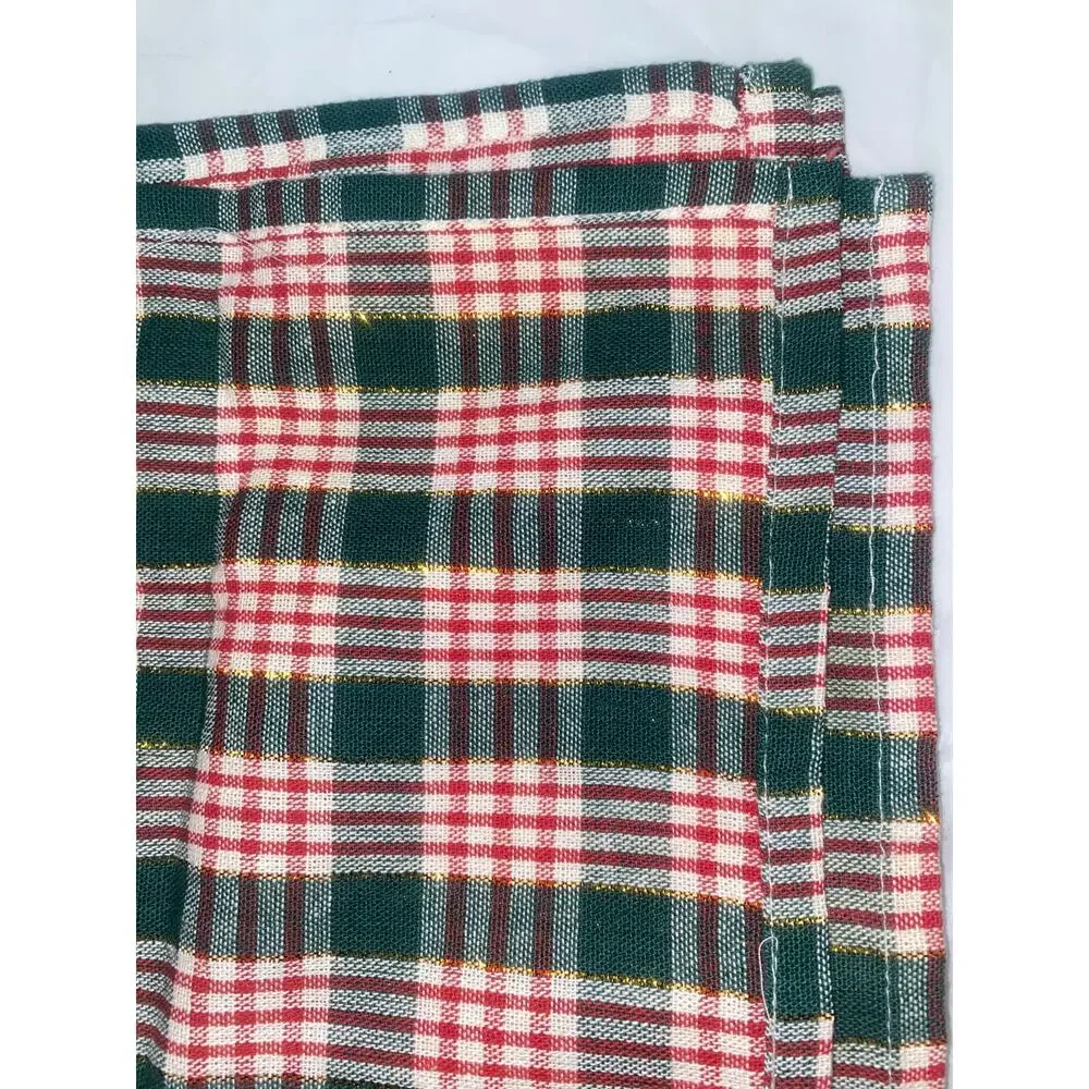 Set of 2 Green Gold White Red Metallic Plaid Cotton Placemats  27.5